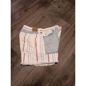 American Eagle Mom Shorts Rose White Blue Striped Jeans Shirts Sz 6
